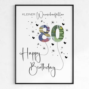 Geldgeschenk zum 80. Geburtstag | Wunscherfüller Geburtstagsgeschenk | kreative Geschenkidee sofort Download PDF | Poster runder Geburtstag