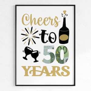 Geldcadeau voor je 50e verjaardag | Proost op 50 jaar verjaardagscadeau | Cadeau-idee direct downloaden PDF | Ronde verjaardagsposter