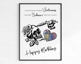 Regalo di denaro: Buono per tatuaggio | Regala denaro come tatuaggio | Modello di artigianato | Idea regalo di compleanno | Idea regalo tatuaggio | Immagine PDF A4