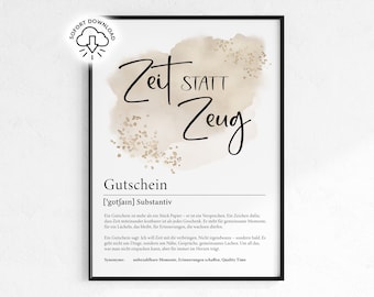 Cupón "Tiempo en lugar de cosas" | Regalo con significado | Regala tiempo en lugar de cosas | Regalo de cumpleaños | Idea de regalo (descarga digital)