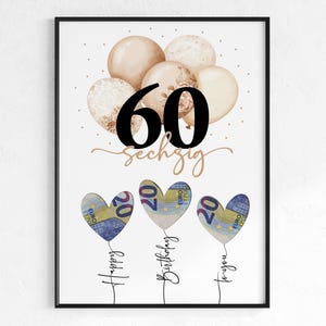 Cadeau en espèces pour un 60e anniversaire | Cadeau d'anniversaire exauçant tous les vœux | idée cadeau créative téléchargement instantané PDF | Affiche ronde anniversaire
