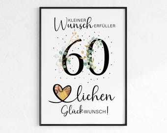 Cash gift for a 60th birthday | Wish-fulfilling birthday gift | Creative gift idea, instant PDF download | Round birthday poster