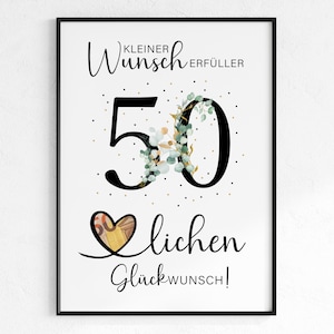 Cadeau en espèces pour un 50e anniversaire | Cadeau d'anniversaire exauçant tous les vœux | idée cadeau créative téléchargement instantané PDF | Affiche ronde anniversaire