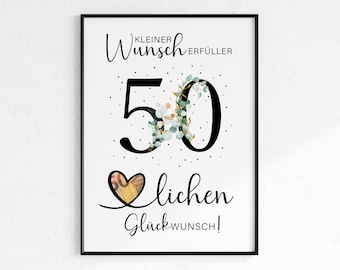 Geldgeschenk voor 50e verjaardag | Wensvervullend verjaardagscadeau | creatief cadeau-idee direct downloaden PDF | Posterronde verjaardag