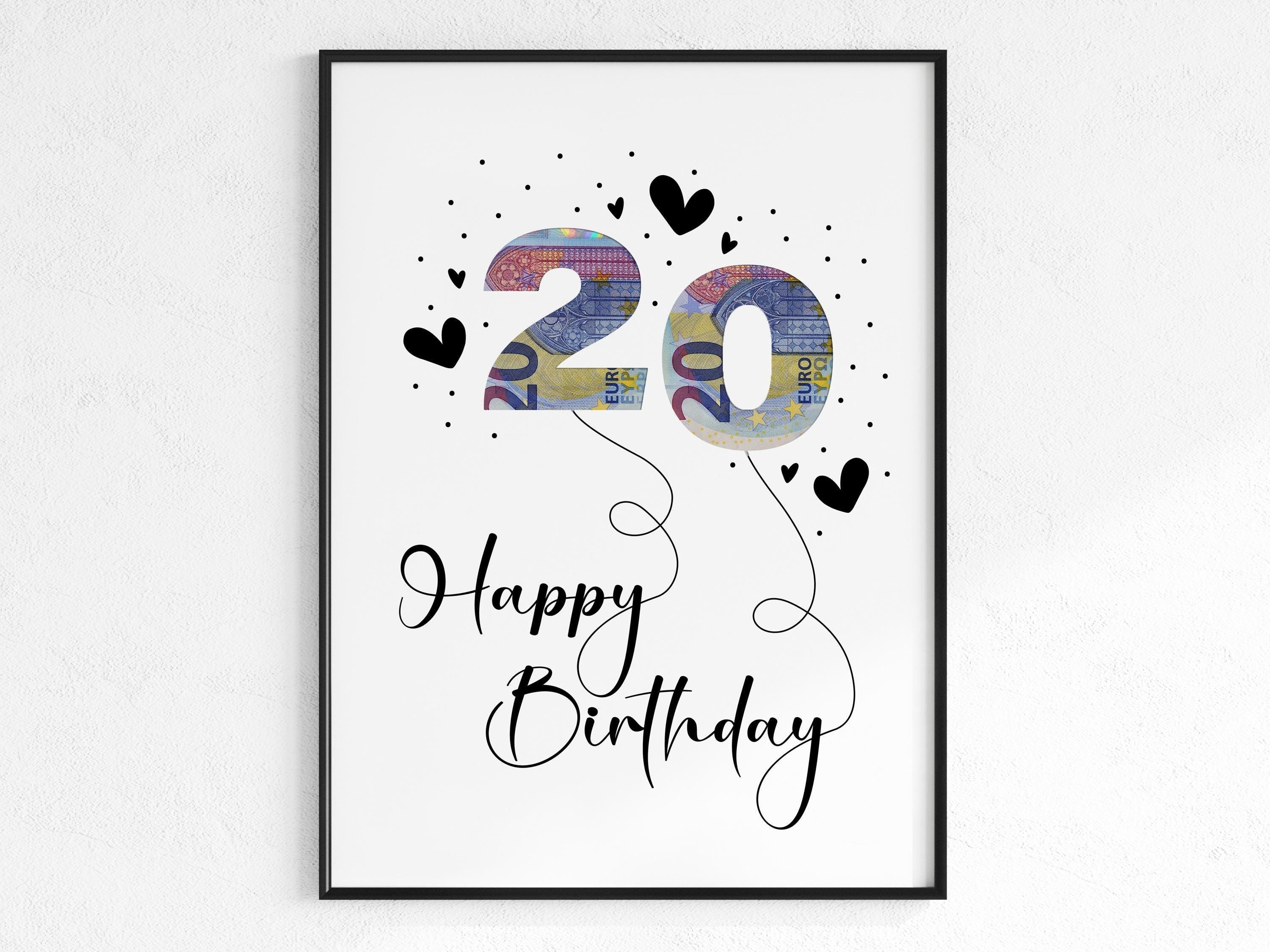 Biglietto di auguri per il 20° compleanno: stile Doodle stampabile (download digitale) - Italia