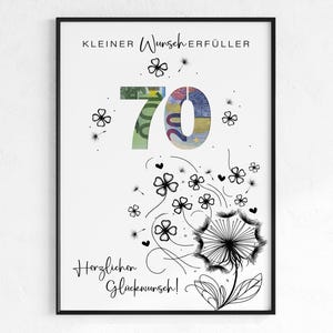 Geldgeschenk zum 70. Geburtstag | Wunscherfüller Geburtstagsgeschenk | kreative Geschenk Idee sofort Download PDF | Poster runder Geburtstag
