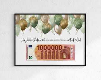 Cash gift for a birthday | Birthday present | First million | Last-minute gift | Digital download PDF | Funny gift idea: money