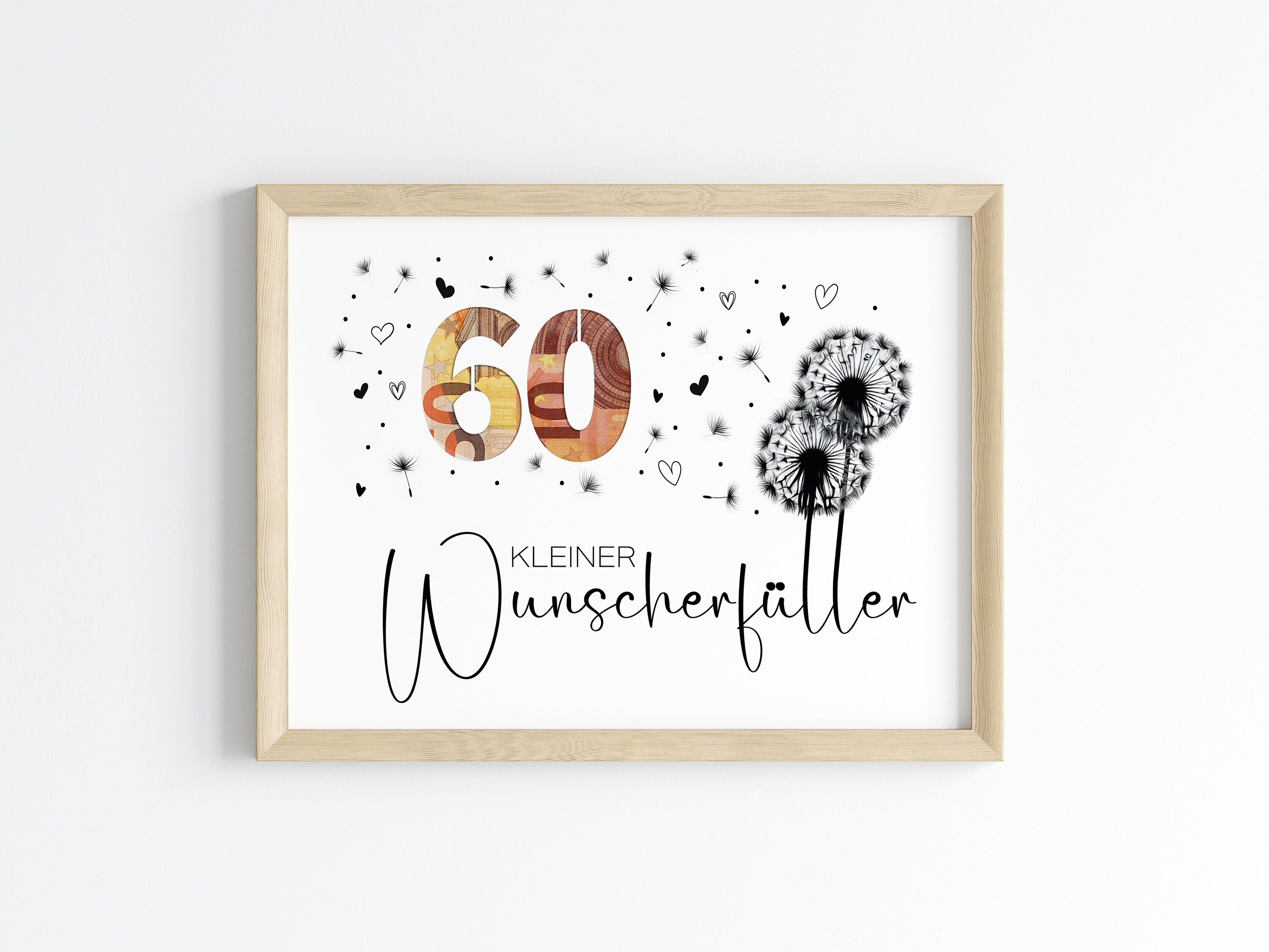 Cash gift for a 60th birthday | Wish-fulfilling birthday gift | Creative gift idea, instant download PDF | Round birthday poster