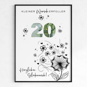 Presente em dinheiro para aniversário de 20 anos | pequeno presente de aniversário que realiza desejos | ideia criativa para presente Baixar PDF | Cartaz redondo de aniversário