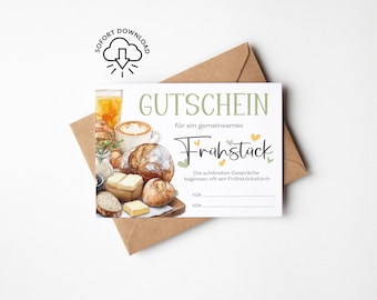 Buono colazione | Modello di buono colazione stampabile | Scarica l'idea regalo digitale | Cartolina con idea regalo dell'ultimo minuto | PDF