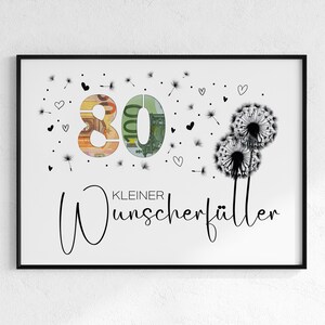 Geldgeschenk 80. Geburtstag | Wunscherfüller Geburtstagsgeschenk | kreative Geschenk Idee | digital Download PDF | Poster runder Geburtstag