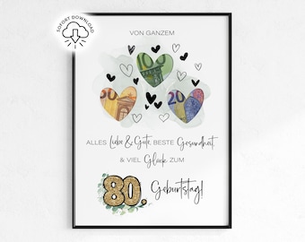 Cash gift for Grandma and Grandpa's 80th birthday | Last-minute printable gift idea | Birthday gift for a milestone 70th birthday | Digital download PDF