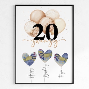 Presente em dinheiro para aniversário de 20 anos | Presente de aniversário que realiza desejos | ideia criativa para presente download instantâneo em PDF | Ideia de presente 20 dinheiro