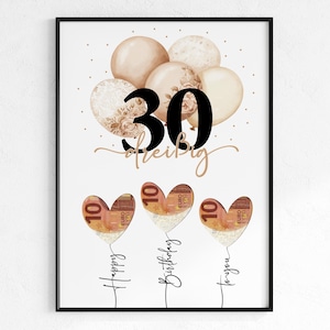 Geldgeschenk zum 30. Geburtstag | Wunscherfüller Geburtstagsgeschenk | kreative Geschenk Idee sofort Download PDF | Poster runder Geburtstag