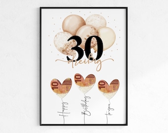 Cadeau en espèces pour un 30e anniversaire | Cadeau d'anniversaire exauçant tous les vœux | idée cadeau créative téléchargement instantané PDF | Affiche ronde anniversaire