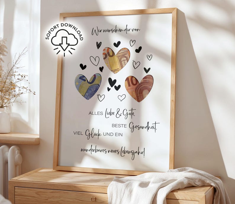 Dinero para regalo de cumpleaños | De corazón | Regalo en efectivo para adultos | Regalo de última hora (PDF) | Descarga instantánea | Póster de regalo imagen 7