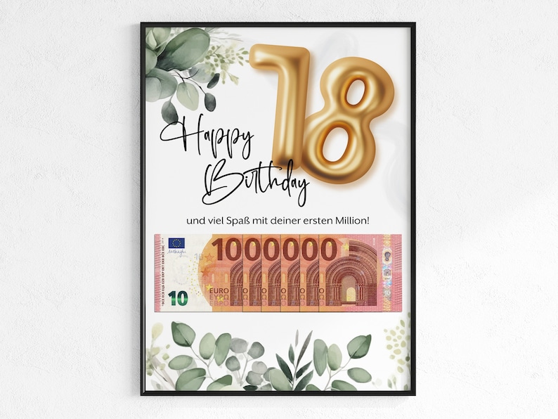 Cash gift for an 18th birthday: first million | Finally 18, an adult! Birthday present | Cash gift idea (download PDF) | Poster image image 1
