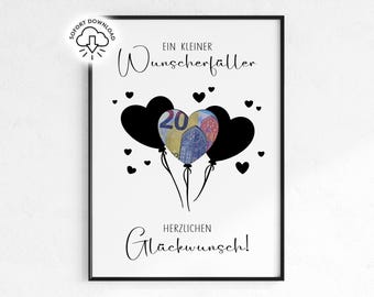 Birthday Money Gift | Printable Wish Granter | Creative Birthday Gift with Hearts | Last Minute Gift - Instant Download