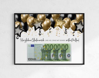 Birthday cash gift | Birthday present | First million | Last minute gift | Digital download PDF | Funny money gift idea