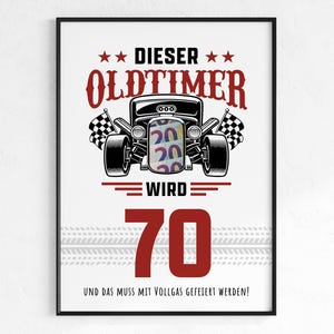 Regalo in denaro per il 70esimo compleanno | Regalo di compleanno per auto d'epoca | idea regalo creativa download immediato PDF | Poster di compleanno rotondo