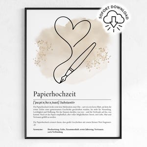 Definición de boda de papel | Regalo de aniversario de bodas | Aniversario de bodas | Regalo para el primer aniversario de bodas | Impresión digital de última hora | Amor con arte lineal