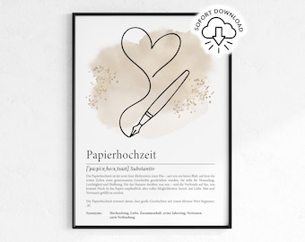 Paper Wedding Definition | Wedding Anniversary Gift | Wedding Anniversary | 1st Wedding Anniversary Gift | Last Minute Digital Print | Lineart Love