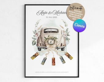 Wedding money gift | Personalized wedding money gift | Wedding car | Last minute instant download, editable with Canva