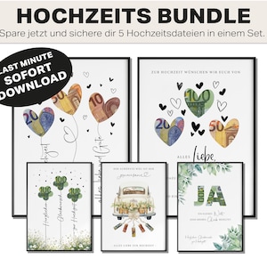 Geldgeschenk Hochzeit Set | 5 PDF Vorlagen zum Sofort-Download | Hochzeitsgeschenk Bundle | Last Minute Geschenk Brautpaar | Geschenkidee