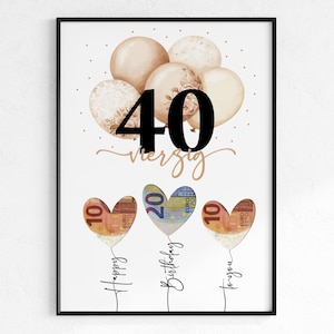 Geldgeschenk zum 40. Geburtstag | Wunscherfüller Geburtstagsgeschenk | kreative Geschenk Idee sofort Download PDF | Poster runder Geburtstag