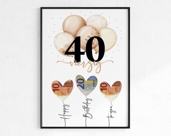 Cadeau d'anniversaire pour 40 ans | Cadeau d'anniversaire exaucé | Idée cadeau créative, téléchargement PDF instantané | Affiche d'anniversaire ronde