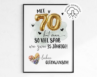 70th Birthday Money Gift | Digital Poster PDF | Last Minute Gift Idea | Milestone Birthday Gift for Men and Women | Birthday Card with Money