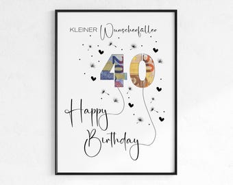 Pengagåva till en 40-årsdag | Önskeuppfyllande födelsedagspresent | Kreativ presentidé | Direkt PDF-nedladdning | Poster för en milstolpefödelsedag