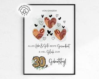 Cadeau d'anniversaire pour 30 ans | Cadeau d'anniversaire exaucé | Idée cadeau créative, téléchargement PDF instantané | Affiche d'anniversaire ronde