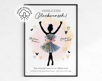 Money Gift for a Girl's Birthday | Creative Gift Idea for Women | Instant PDF Download | Last-Minute Printable DIY Birthday Gift