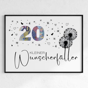 Presente em dinheiro para aniversário de 20 anos | Presente de aniversário que realiza desejos | ideia criativa para presente | download digital | Imagem de um aniversário redondo