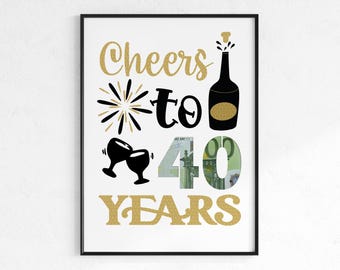 Cash gift for 40th birthday | Cheers to 40 years birthday gift | Gift idea instant download PDF | Poster round birthday