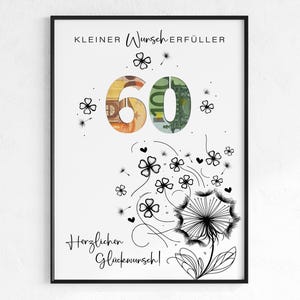 Geldgeschenk zum 60. Geburtstag | Wunscherfüller Geburtstagsgeschenk | kreative Geschenk Idee Sofort Download PDF | Poster runder Geburtstag