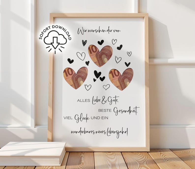 Dinero para regalo de cumpleaños | De corazón | Regalo en efectivo para adultos | Regalo de última hora (PDF) | Descarga instantánea | Póster de regalo imagen 4
