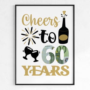 Geldgeschenk zum 60. Geburtstag | Cheers to 40 years Geburtstagsgeschenk | Geschenk Idee sofort Download PDF | Poster runder Geburtstag