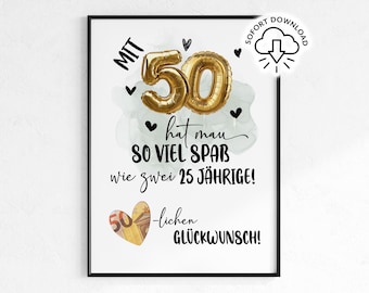 50th Birthday Money Gift | Digital Poster PDF | Last Minute Gift Idea | Milestone Birthday Gift for Men and Women | Birthday Card with Money