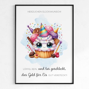 Geldgeschenk Kind Geburtstag PDF | Eis Geschenkidee | Digitales Kinderposter Geburtstagsgeschenk | Sofort Download | Eis essen Gutschein