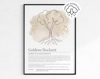 Goldene Hochzeit Definition | Geschenk Goldhochzeit | Lineart Hochzeitsgeschenk | Last Minute PDF Download | 50. Hochzeitstag | Jubiläum Ehe