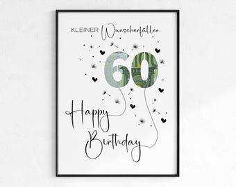 Cash gift for 60th birthday | Wish-fulfilling birthday gift | creative gift idea immediate download PDF | Poster round birthday