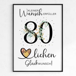 Geldgeschenk zum 80. Geburtstag | Wunscherfüller Geburtstagsgeschenk | kreative Geschenk Idee sofort Download PDF | Poster runder Geburtstag