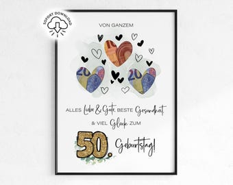 Cash gift for 50th birthdays for women and men | Last-minute printable gift idea | Birthday gift for a milestone 50th birthday | Digital download