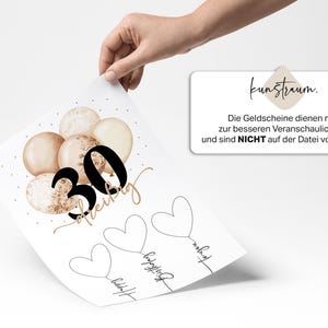 May include: A white paper print with a watercolor design of balloons in shades of beige and gold, with the number "30" in black and gold script. The words "Happy Birthday" and "For You" are written in script. The text "kunstraum" is also present.