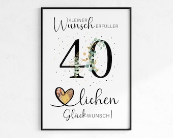 Pengagåva till en 40-årsdag | Önskeuppfyllande födelsedagspresent | Kreativ presentidé, direkt PDF-nedladdning | Poster för en milstolpefödelsedag