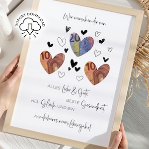 Dinero para regalo de cumpleaños | De corazón | Regalo en efectivo para adultos | Regalo de última hora (PDF) | Descarga instantánea | Póster de regalo imagen 2