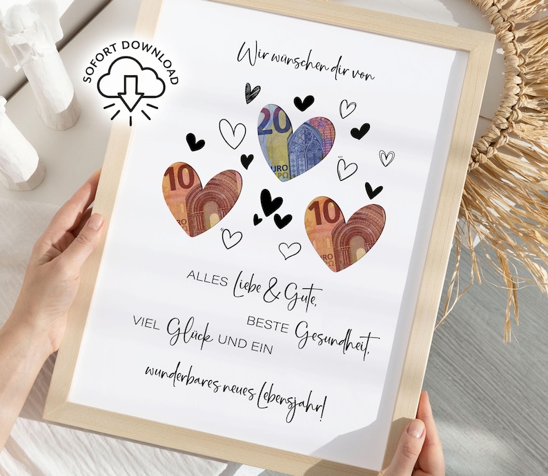 Dinero para regalo de cumpleaños | De corazón | Regalo en efectivo para adultos | Regalo de última hora (PDF) | Descarga instantánea | Póster de regalo imagen 2