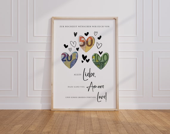 Geldgeschenk Hochzeit | Hochzeitsposter | kreatives DIY Geschenk für das Brautpaar | Hochzeitsgeschenk Geld | Last-minute Sofort Download A4